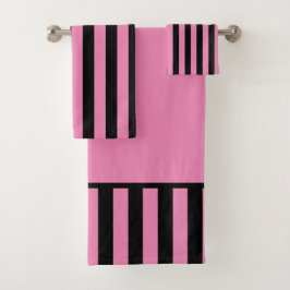 Zwarte en roze verticale streep bad handdoek
