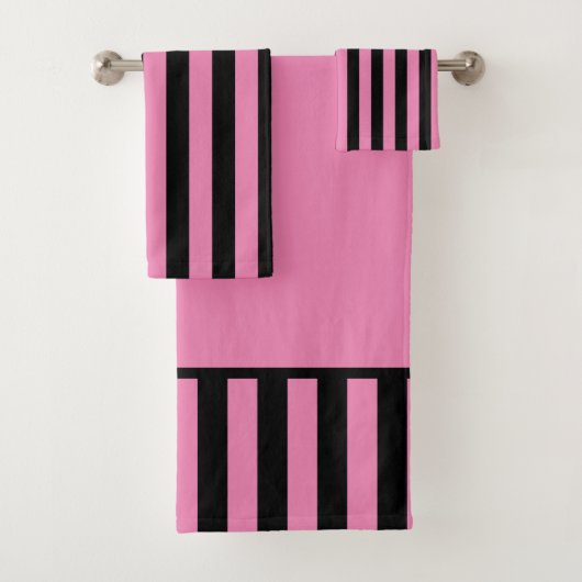 Zwarte en roze verticale streep bad handdoek (Insitu)