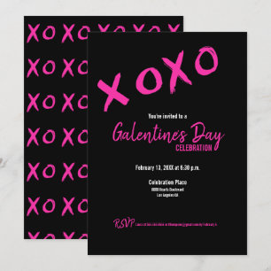 Zwarte en roze XOXO Galentine Day Party Kaart