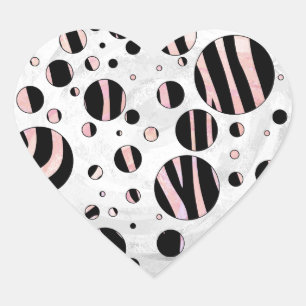 Zwarte en roze Zebra Polka Dots Hart Sticker