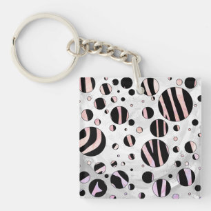 Zwarte en roze Zebra Polka Dots Sleutelhanger