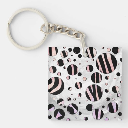 Zwarte en roze Zebra Polka Dots Sleutelhanger (Voorkant)