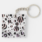 Zwarte en roze Zebra Polka Dots Sleutelhanger (Achterkant)