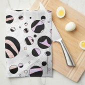 Zwarte en roze Zebra Polka Dots Theedoek (Quarter Fold)