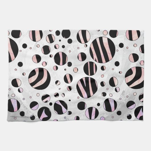 Zwarte en roze Zebra Polka Dots Theedoek (Horizontaal)
