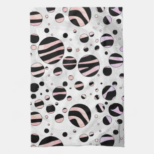 Zwarte en roze Zebra Polka Dots Theedoek