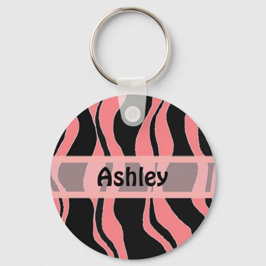 Zwarte en Roze Zebra Stripe persoonlijke Sleutelha Sleutelhanger (Voorkant)