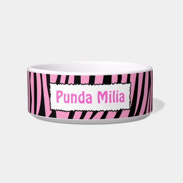 Zwarte en roze Zebra Stripes gepersonaliseerde Pet Voerbakje (Voorkant)