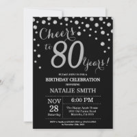 Zwarte en Silver 80th Birthday Diamond Invitation