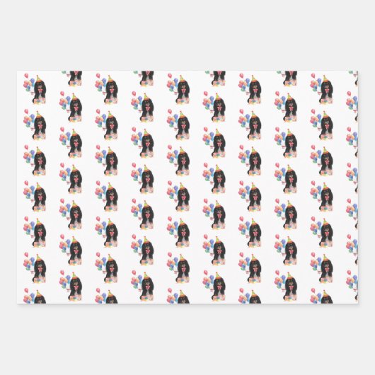 Zwarte en Tan Cavalier Spaniel Birthday   Inpakpapier Vel (Voorkant 2)