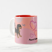 Zwarte en Tan Cavalier Spaniel en Dragonfly Tweekleurige Koffiemok (Voorkant links)