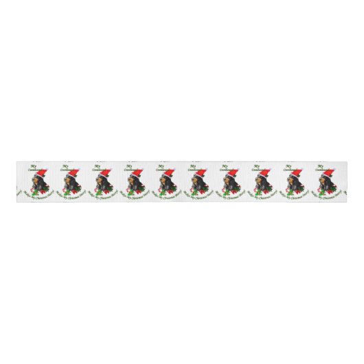 Zwarte en Tan Coonhound kerst Grosgrain Lint (Voorkant)