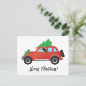 Zwarte en Tan Coonhound-rijdende kerstauto Feestdagenkaart (Staand voorkant)