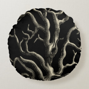 Zwarte en Tan Coral Rond Kussen