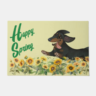 ZWARTE EN TAN DACHSHUND SUNFLOWERS DOORMAT DEURMAT
