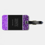 Zwarte en Violet Leopard Spots Glam Monogram Bagagelabel (Achterkant horizontaal)