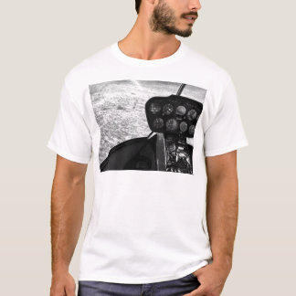Zwarte en wihte foto van een helikopter t-shirt