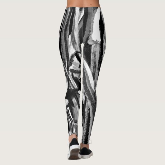 Zwarte en witte Abstracte Leggings met hoge golfle (Achterkant)