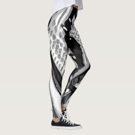 Zwarte en witte Abstracte Leggings met hoge golfle (Rechts)