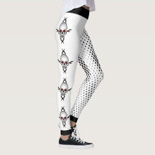 Zwarte en witte Abstracte poka Dot Skulls Leggings