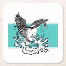 Zwarte en witte afbeelding van Kingfisher Vierkante Kartonnen Onderzetter