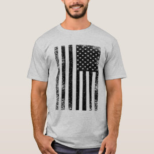 Zwarte en Witte Amerikaanse vlag T-shirt