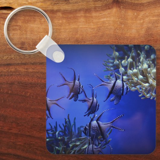 Zwarte en Witte Angelvis in het Deep Blue Zee Sleutelhanger (Voorkant)