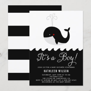 Zwarte en witte Baby walvis Het is een Baby shower Kaart