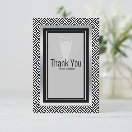 Zwarte en witte bachelorpartij bedankkaart (Staand voorkant)