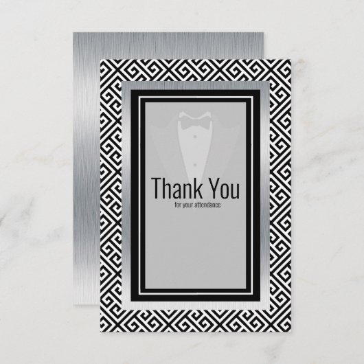 Zwarte en witte bachelorpartij bedankkaart (Voorkant / Achterkant)