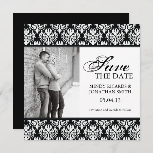 ZWARTE EN WITTE BESPAAR DE DATUM FOTOKAARTEN SAVE THE DATE (Voorkant / Achterkant)