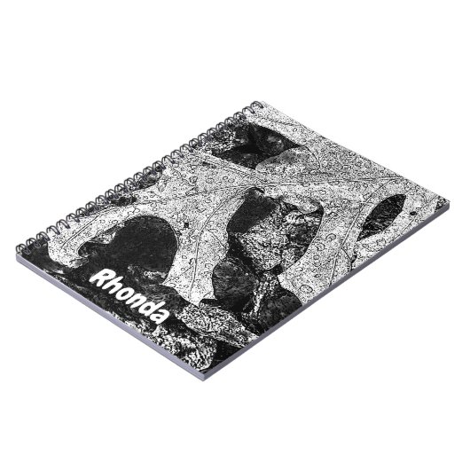 Zwarte en witte bladafbeelding notitieboek (Linkerzijde)