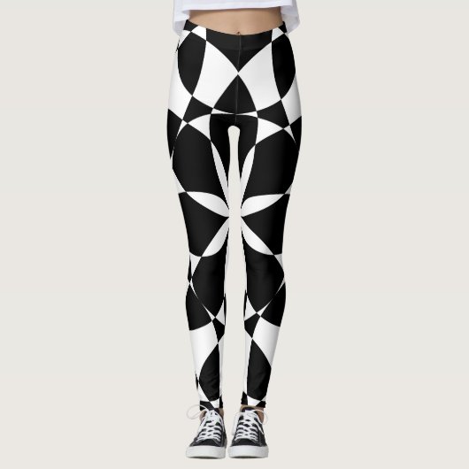 Zwarte en witte bloem leggings (Voorkant)