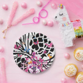 Zwarte en Witte Bloem Vlinder Papieren Bord (Feest)