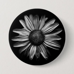 Zwarte en witte bloemen 18 ronde button 7,6 cm
