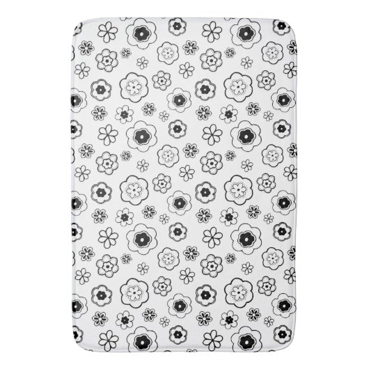 Zwarte en Witte Bloemen Bath Mat (Voorkant Verticaal)