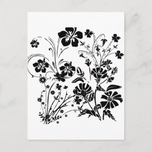 Zwarte en witte bloemen briefkaart