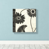 Zwarte en witte bloemen canvas afdruk (Insitu (Houten vloer))