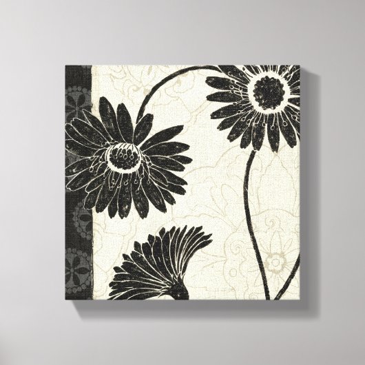 Zwarte en witte bloemen canvas afdruk (Voorkant)