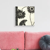 Zwarte en witte bloemen canvas afdruk (Insitu (Woonkamer))