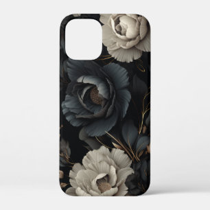 Zwarte en witte bloemen iPhone 12 mini hoesje