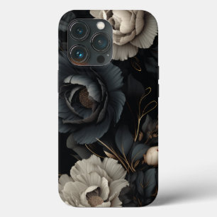 Zwarte en witte bloemen iPhone 13 pro hoesje