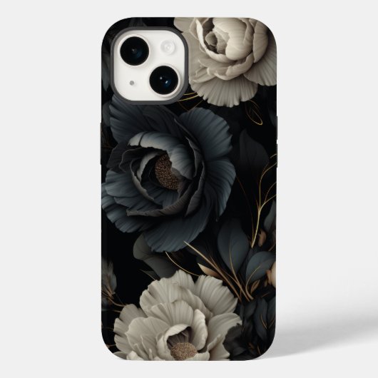 Zwarte en witte bloemen Case-Mate iPhone case (Achterkant)