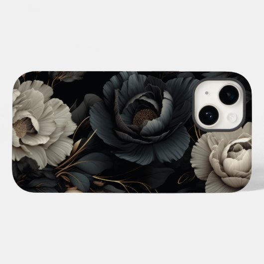 Zwarte en witte bloemen Case-Mate iPhone case (Achterkant (horizontaal))