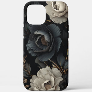 Zwarte en witte bloemen iPhone 12 pro max hoesje