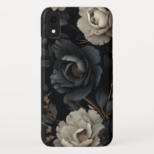 Zwarte en witte bloemen iPhone XR hoesje