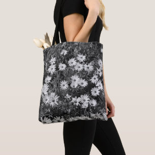 Zwarte en witte bloemen draagtas