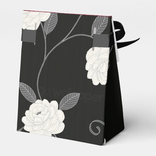 Zwarte en witte bloemen en rode glitter bedankdoosjes (Achterkant)