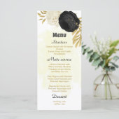 zwarte en witte bloemen gouden botanische bruiloft menu (Staand voorkant)