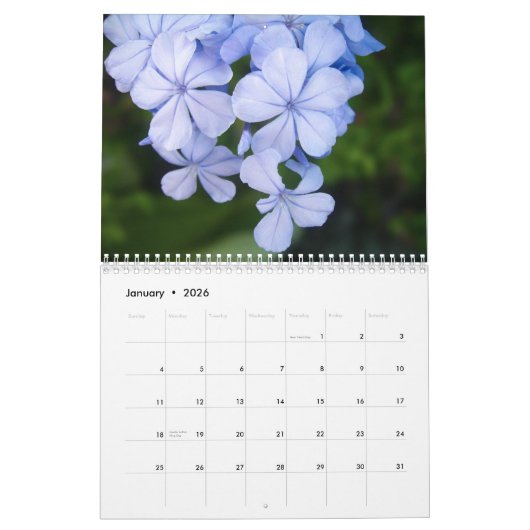 zwarte en witte bloemen kalender (Jan 2026)